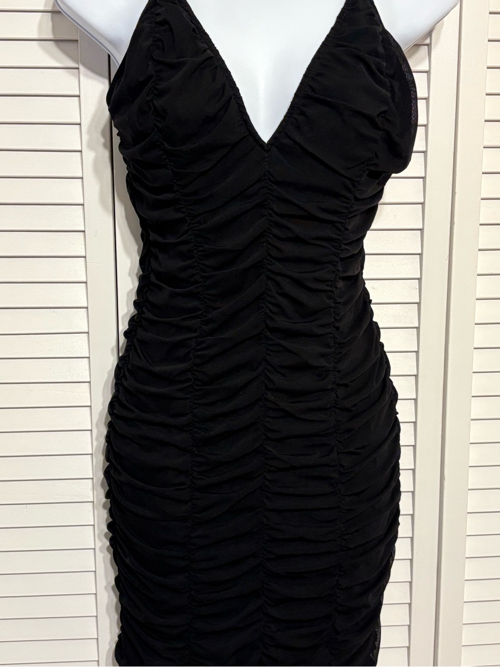 wild fable Black Ruched V-Neck Mini Dress